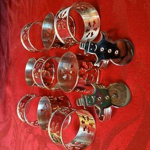 NEW Snowflake Napkin Rings, Silvertone with Bonus Snowman Rings